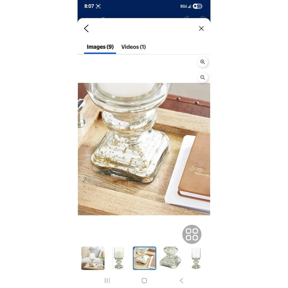 DecMode Silver Glass Handmade Turned Style Pillar Hurricane Lamp with Faux Mercu